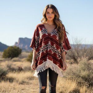 MAUVE Southwest Boho Fringe Sweater Cardigan